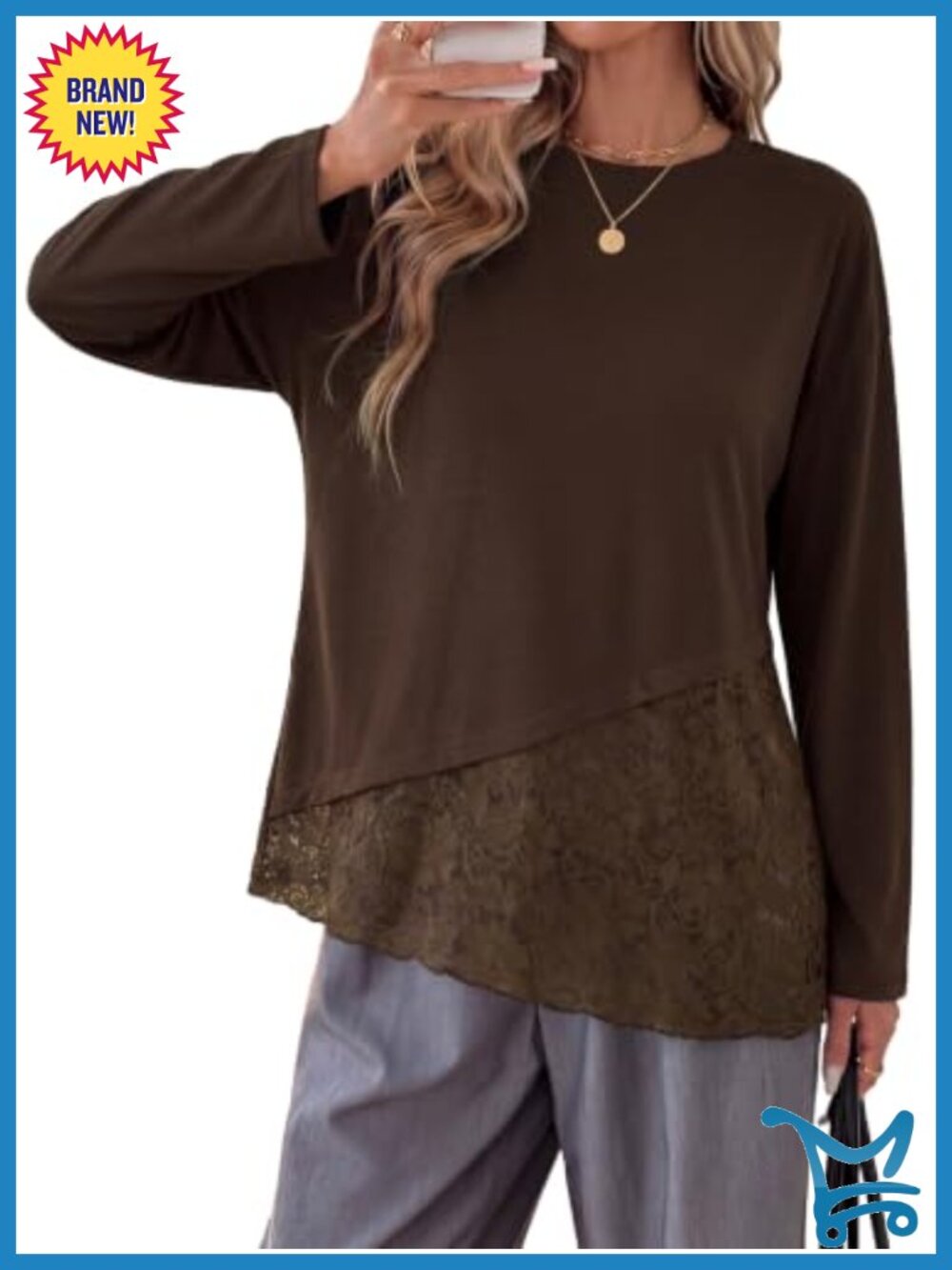 Women's Long Sleeve Lace Asymmetric Hem Top | Casual Drop Shoulder Blouse